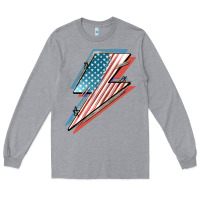 Heather Grey American flag lightning bolt 4th of july Long Sleeve Tee - FaDigitalArtStudio