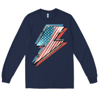 Navy American flag lightning bolt 4th of july Long Sleeve Tee - FaDigitalArtStudio