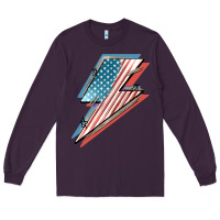Plum American flag lightning bolt 4th of july Long Sleeve Tee - FaDigitalArtStudio