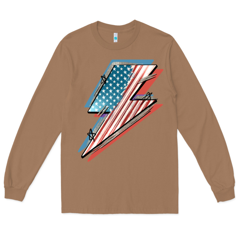 American Flag Lightning Bolt 4th Of July Long Sleeve Tee by FaDigitalArtStudio | Teevron