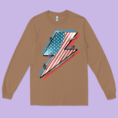 American Flag Lightning Bolt 4th Of July Long Sleeve Tee Designed By Fadigitalartstudio
