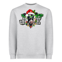 Heather Grey Christmas joy black and white cow Heavyweight Sweatshirt - BarkalooDesign