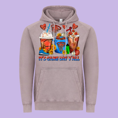 It's Game Day Y'all Basketball Coffee Cups Vintage Hoodie Designed By Fadigitalartstudio