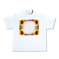 White Serape Bleached Sunflowers Leopard Background Urban Heavy Tee - CowCowDesign