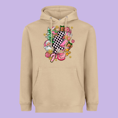 Pink Christmas Lightning Bolt Heavyweight Hoodie Designed By Adodesignshop