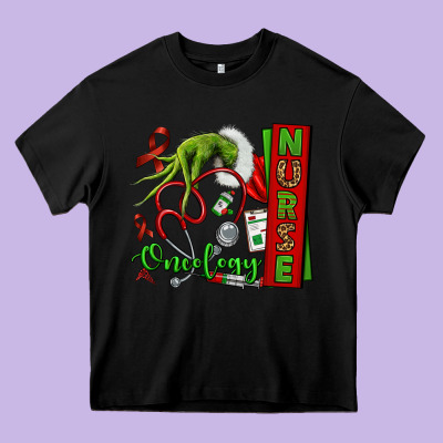 Christmas Character Nurse Heavy Core Tee Designed By Nancycooperartshop