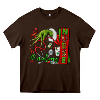 Chocolate Brown Christmas Character Nurse Heavy Core Tee - NancyCooperArtShop