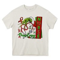 Cream Christmas Character Nurse Heavy Core Tee - NancyCooperArtShop