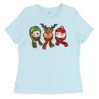 Baby Blue christmas reindeer polar bear snowman Ladies Tee - CowGirlArtShop