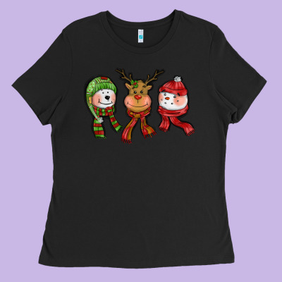 Christmas Reindeer Polar Bear Snowman Ladies Tee Designed By Cowgirlartshop