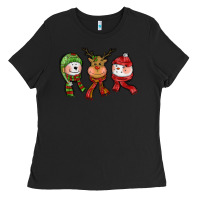 Black christmas reindeer polar bear snowman Ladies Tee - CowGirlArtShop