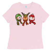 Bubblegum Pink christmas reindeer polar bear snowman Ladies Tee - CowGirlArtShop