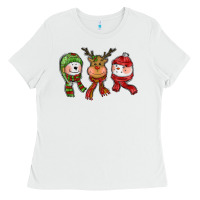 White christmas reindeer polar bear snowman Ladies Tee - CowGirlArtShop