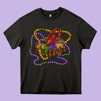 Mardi Gras Craw Fish King Cake With Leopard Heavy Core Tee Designed By Ranaportraitstore