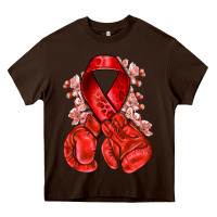 Chocolate Brown Red ribbon with boxing gloves Heavy Core Tee - NancyCooperArtShop