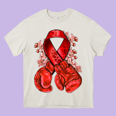 Red Ribbon With Boxing Gloves Heavy Core Tee Designed By Nancycooperartshop