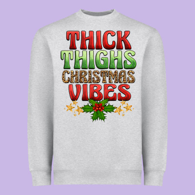 Thick Thighs Christmas Vibes Heavyweight Sweatshirt Designed By Barkaloodesign