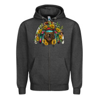 Charcoal Heather bear rainbow Zipper Hoodie - BarkalooDesign