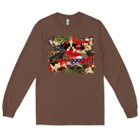 Chestnut 4th of july american flagcowhide  leopard backgrou Long Sleeve Tee - FaDigitalArtStudio