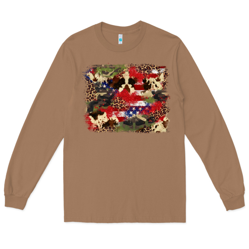 4th Of July American Flagcowhide  Leopard Backgrou Long Sleeve Tee by FaDigitalArtStudio | Teevron