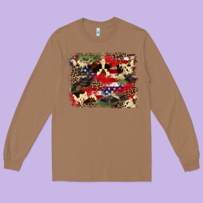 4th Of July American Flagcowhide  Leopard Backgrou Long Sleeve Tee Designed By Fadigitalartstudio