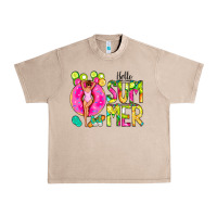 French Oak Hello Summer Donut Girl Urban Heavy Tee - CowCowDesign