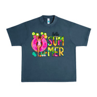Midnight Navy Hello Summer Donut Girl Urban Heavy Tee - CowCowDesign