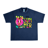 Navy Hello Summer Donut Girl Urban Heavy Tee - CowCowDesign