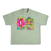 Oil Green Hello Summer Donut Girl Urban Heavy Tee - CowCowDesign