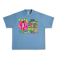 Pebble Blue Hello Summer Donut Girl Urban Heavy Tee - CowCowDesign
