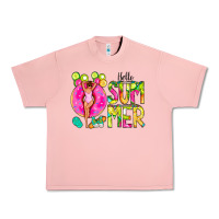 Salmon Hello Summer Donut Girl Urban Heavy Tee - CowCowDesign