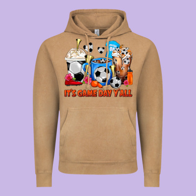 It's Game Day Y'all Soccer Coffee Cups Vintage Hoodie Designed By Fadigitalartstudio