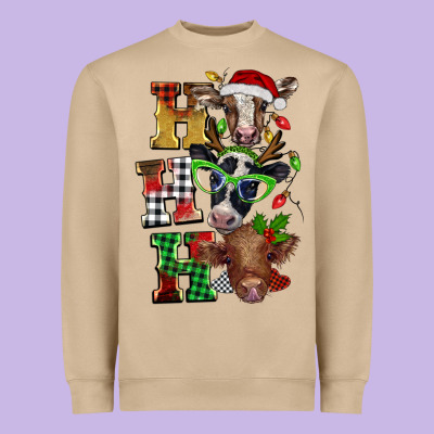 Christmas Ho Ho Ho Cow Heavyweight Sweatshirt Designed By Barkaloodesign
