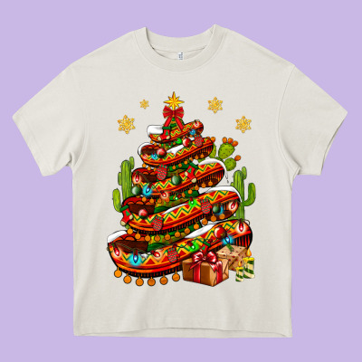 Christmas Feliz Navidad Sombrero Tree Heavy Core Tee Designed By Nancycooperartshop