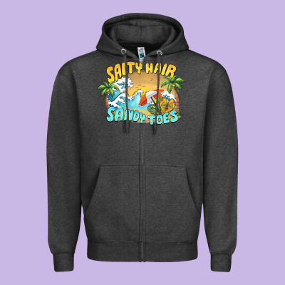 Salty Hair Sandy Toes Summer Zipper Hoodie Designed By Barkaloodesign