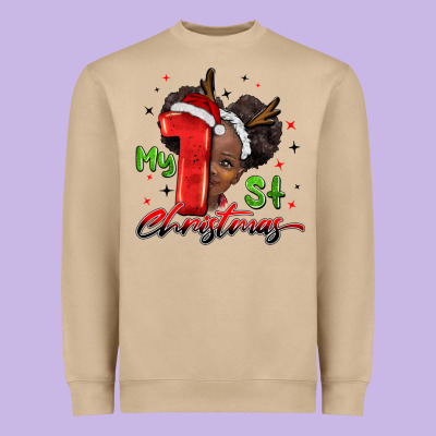 My First Christmas African Girl Heavyweight Sweatshirt Designed By Barkaloodesign