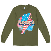 Army Green Merica leopard lightning bolt Long Sleeve Tee - FaDigitalArtStudio