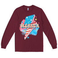 Burgundy Merica leopard lightning bolt Long Sleeve Tee - FaDigitalArtStudio