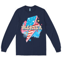 Navy Merica leopard lightning bolt Long Sleeve Tee - FaDigitalArtStudio