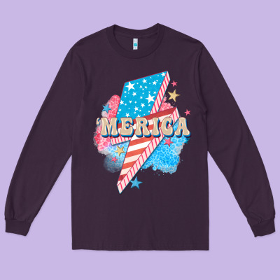 Merica Leopard Lightning Bolt Long Sleeve Tee Designed By Fadigitalartstudio