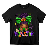 Black Halloween Afro Messy Bun Momster Heavy Core Tee - texasbilliewilder