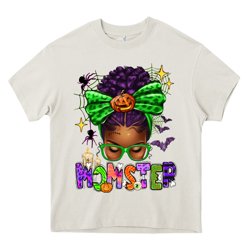 Halloween Afro Messy Bun Momster Heavy Core Tee by texasbilliewilder | Teevron