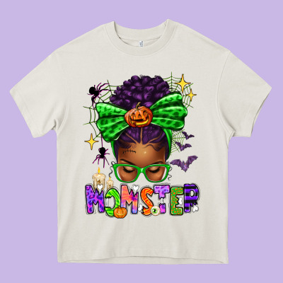 Halloween Afro Messy Bun Momster Heavy Core Tee Designed By Texasbilliewilder