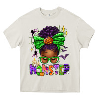 Cream Halloween Afro Messy Bun Momster Heavy Core Tee - texasbilliewilder