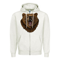 Oatmeal Heather bear head Zipper Hoodie - BarkalooDesign