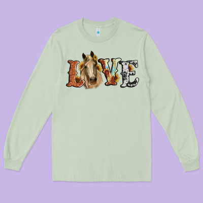 Love Horse Sunflower Long Sleeve Tee Designed By Ranaportraitstore