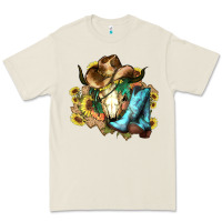 Bone Cow skull Cowboy boots hats sunflowers Premium Tee - HowdyJamesFarm