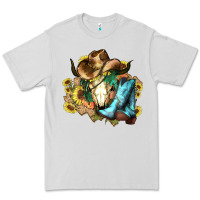 Dove Grey Cow skull Cowboy boots hats sunflowers Premium Tee - HowdyJamesFarm