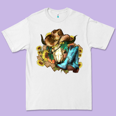 Cow Skull Cowboy Boots Hats Sunflowers Premium Tee Designed By Howdyjamesfarm