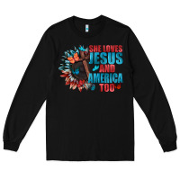 Black She love Jesus and America too Long Sleeve Tee - FaDigitalArtStudio